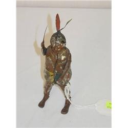  7 1/2 EARLY PAINTED TIN WIND-UP INDIAN TOY W/ TO