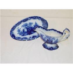  SCINDE FLOW BLUE GRAVY BOAT & UNDERTRAY BY ALCOC
