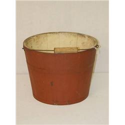  9 1/4 SHAKER STYLE RED PAINTED SAP BUCKET W/ BAI