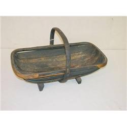  18 PAINTED WOODEN HANDLED BASKET W/ OLD GREEN PA