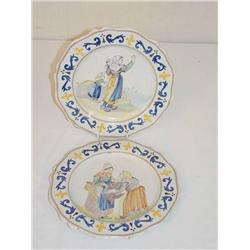  PR. 9 1/2 QUIMPER PLATES W/ PEASANT PEOPLE SIGNE