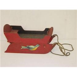  18 FOLKY PAINTED WOODEN CHILDS TOY DOLL SLED IN 