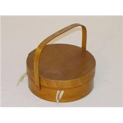  5 3/4 ROUND SEWING BOX W/ SWING HANDLE COMPLETE 