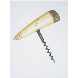  EARLY CARVED BONE CORCKSCREW W/ BRASS CAP - WEAR