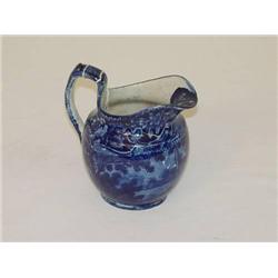  4 3/4 DARK BLUE STAFFORDSHIRE CREAMER W/ WOMAN W