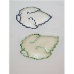  (2) LEEDS LEAF DISHES: 5 1/2 BLUE LEEDS LEAF & 7