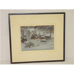 WATERCOLOR-GOUCHE NEW ENGLAND CAROLING WINTER SC