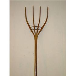  66 EARLY WOODEN HAY FORK SIGNED M.B. YOUNG - REF