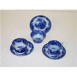  LOT (3) SCINDE FLOW BLUE CUPS & SAUCERS BY ALCOC
