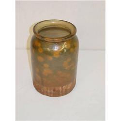  9 1/2 NEW ENGLAND REDWAR JAR W/ SPOTTED GREEN GL