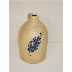  4 GAL. E & LP NORTON JUG W/ COBALT PLUME DECORAT
