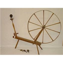  19TH CENT. SHAKER MAPLE SPINNING WHEEL W/ UNUSUA