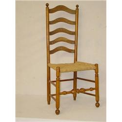  LATE 18TH CENT. MAPLE LADDERBACK SIDE CHAIR W/ 5