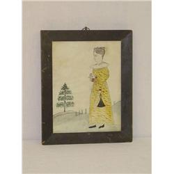  19TH CENT. WATERCOLOR ON PAPER OF GIRL W/ YELLOW