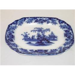  13 1/2 SCINDE FLOW BLUE SCALLOPED EDGE PLATTER B
