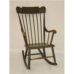  19TH CENT. PA STYLE ROCKING CHAIR IN GREEN PAINT