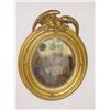Image 1 :  19TH CENT. GILT OVAL BEVELED MIRROR W/ CARVED EA