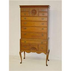  NEW ENGLAND CHERRY QUEEN ANNE FLAT TOP HIGHBOY W