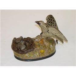  CAST IRON MECHANICAL BANK-EAGLE & EAGLETS PAT. 1
