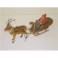  16 PAINTED WOODEN SLEIGH W/ PAPIER MACHE SANTA &
