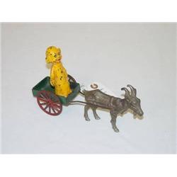  8 1/2 CAST IRON YELLOW KID IN DONKEY CART - GOOD