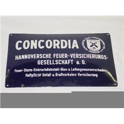 GERMAN ENAMEL FIRE INSURANCE SIGN "CONCORDIA" (19