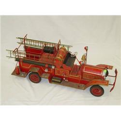 20TH CENT. 33" PAINTED TIN MOTORIZED LADDER TRUCK