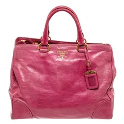 Prada Pink Distressed Leather Tote Satchel Bag