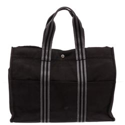 Hermes Black Gray Canvas Sac Fourre GM Tote Bag