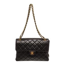 Chanel Black Lambskin Leather Vintage Double Reverse Flap Bag