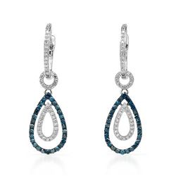 14k White Gold 0.61CTW Diamond and Blue Diamonds Earrings, (SI1-SI2/Gold)