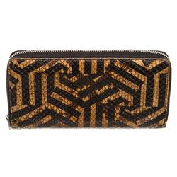 Gucci Brown Black Snakeskin Calleido Print Zip Wallet