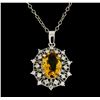 Image 2 : 4.30 ctw Citrine and Diamond Pendant With Chain - 14KT White Gold