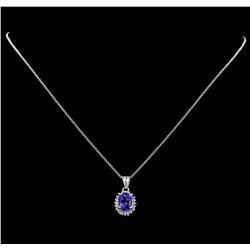 3.15 ctw Tanzanite and Diamond Pendant With Chain - 14KT White Gold