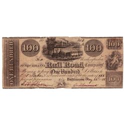 1838 $100 Susqueillvvna Railroad, Co., Baltimore, MD - Obsolete Bank Note