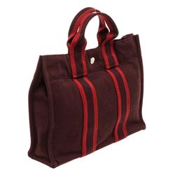 Hermes Burgundy Canvas Sac Fourre PM Tote Bag