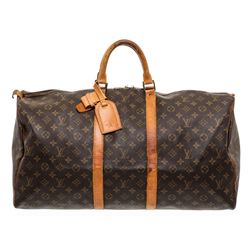 Louis Vuitton Monogram Canvas Leather Keepall 55 cm Duffle Bag Luggage