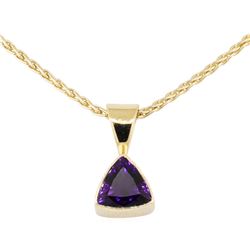 1.50 ctw Amethyst Solitaire Pendant with Chain - 14KT Yellow Gold