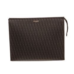 Saint Laurent Black Coated Canvas Logo Clutch Bag
