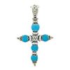 Image 1 : Italian 18K White Gold Turquoise Bead Detailed Open Work Enhancer Cross Pendant