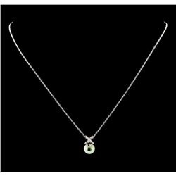 Pearl and Diamond Pendant With Chain - 14KT White Gold