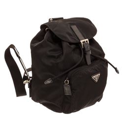 Prada Black Nylon Leather Trim Drawstring Mini Backpack