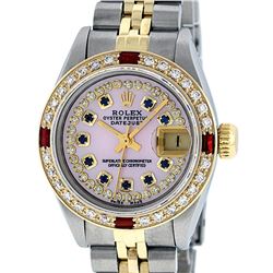 Rolex Ladies 2 Tone 14K Pink MOP Sapphire & Ruby Datejust Wriswatch