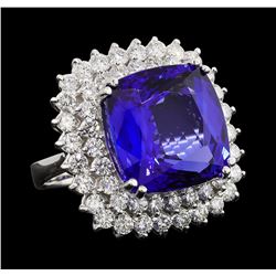 GIA Cert 16.92 ctw Tanzanite and Diamond Ring - 14KT White Gold