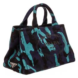 Prada Blue Purple Camo Canvas Medium Canapa Shopping Tote Bag