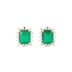 4.18 ctw Emerald and Diamond Earrings - 18KT Yellow Gold