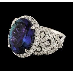 8.23 ctw Tanzanite and Diamond Ring - 14KT White Gold