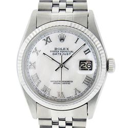 Rolex Mens Stainless Steel Mother Of Pearl Roman Datejust 36MM Wriswatch Datejus