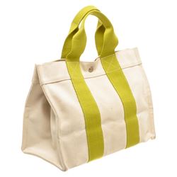 Hermes Cream Green Canvas Bora Bora PM Tote Bag