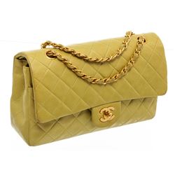 Chanel Light Green Quilted Lambskin Leather Classic Double Flap Bag